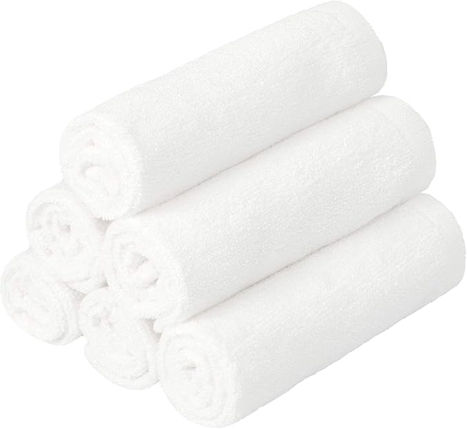 6 Pack Baby Washcloths Bulk for Newborn, Extra Soft Face Bath Towel for Infant Toddler, Absorbent Kids Wash Rag for Body Hand, 70% Rayon Derived from Bamboo, 30% Terry Cotton, 10”x10”, White