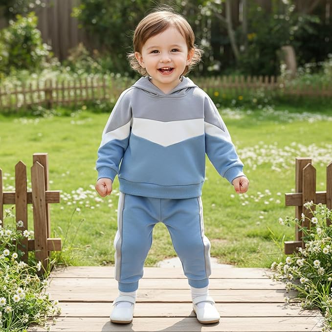 Toddler Baby Boy Hoodies Fall Clothes Waffle Contrast Color Sweatshirt Pant Set Infant Clothes 6 12 18 Months 2T 3T