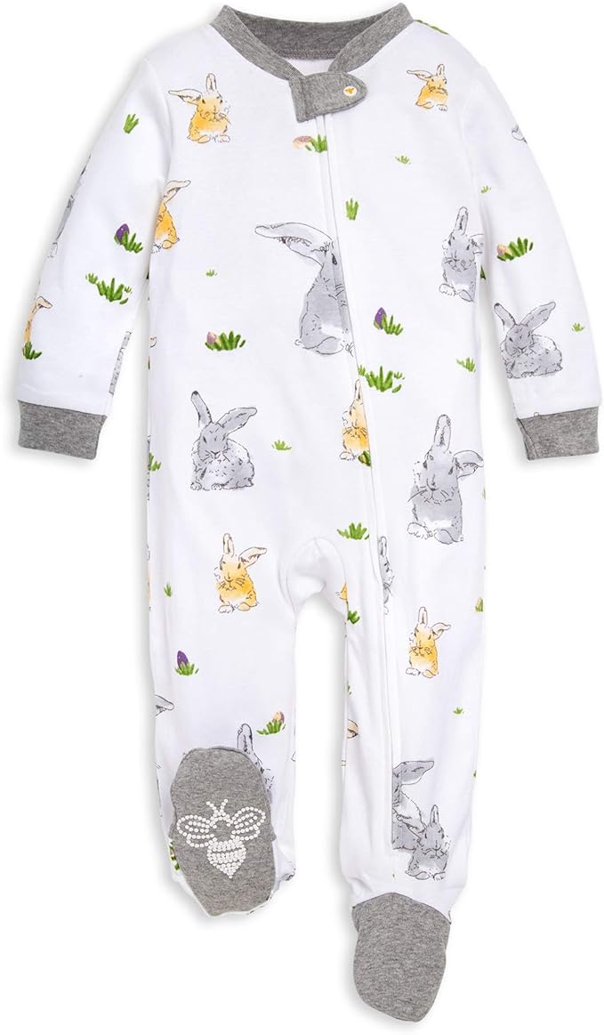 Burt's Bees Baby Boys Sleep and Play PJs, 100% Organic Cotton One-Piece Zip Front Romper Jumpsuit Pajamas