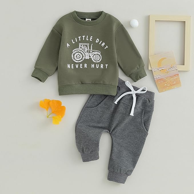 Toddler Baby Boy Fall Outfit Crewneck Long Sleeve Sweatshirt Tops Elastic Pants Jogger Cute Newborn Winter Clolthes Set