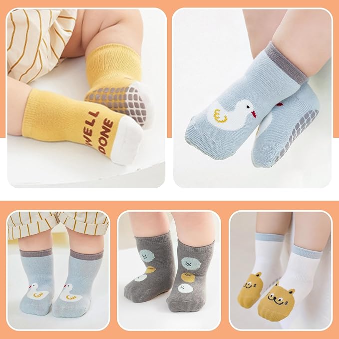 TRUEHAN 5 Pairs Toddler Non Slip Socks with Grips Baby Socks for Kids Girls Boys