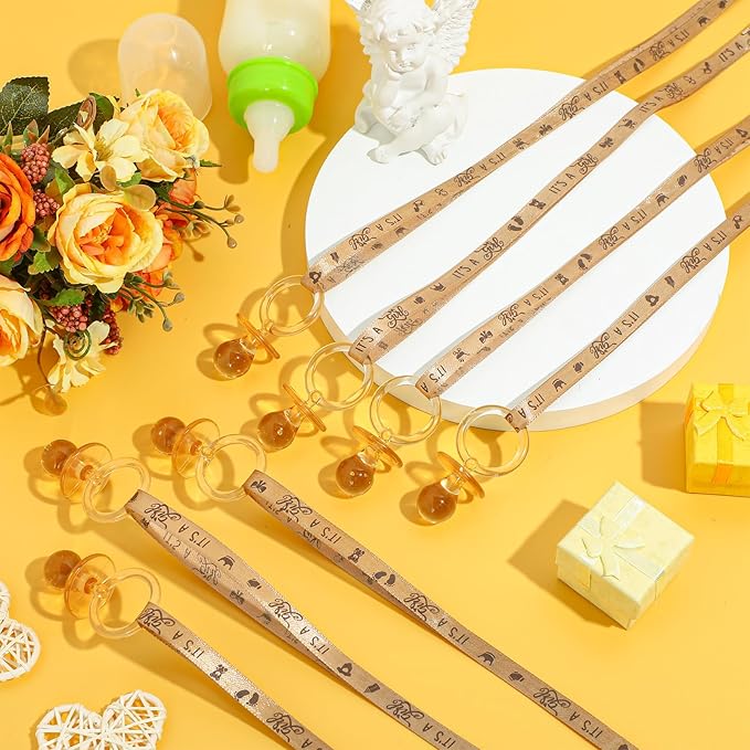 Geiserailie 36 Pcs Baby Shower Pacifiers Necklace Acrylic Pacifiers Necklace Charm Party Favors for Girls Boys Baby Shower Party Decorations Table Scatter(Brown)