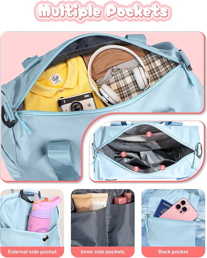 Birthday Gifts for Granddaughter-Girl Gym Bag with Shoe Compartment, Kid Personalized Weekender Overnight Bags, Initial Travel Tote with Makeup Pouch Valentine's Day Gift for Kids (Letter I)