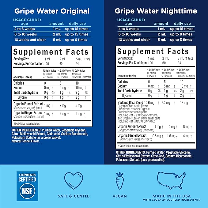 Mommy's Bliss Gripe Water Day & Night Combo, Infant Gas & Colic**, Gripe Water for Babies, Gentle & Safe, 1 Month+, 4 Fl Oz (Pack of 2)