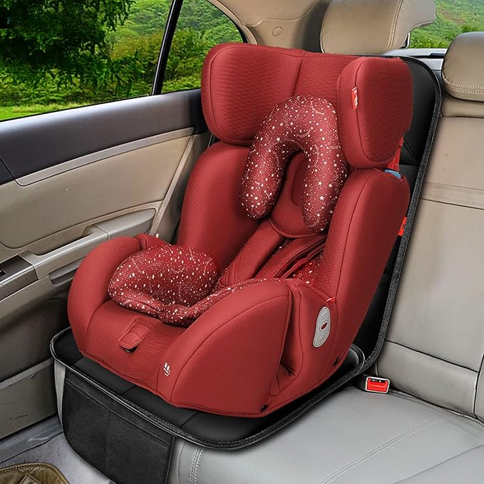 Car Seat Protector 1 Pack Car Seat Cushion Mat Thickest Padding,Waterproof 600D Fabric Car Seat Covers for Non-Slip Backing Mesh Pockets for Baby and Pet (Beige, 2 Pcs)