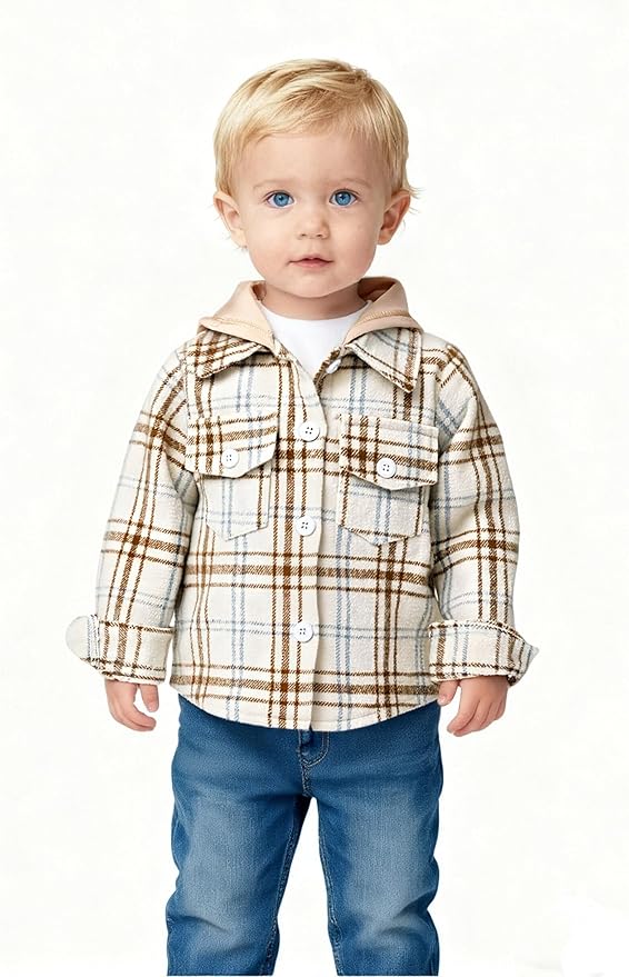 YOUNGER STAR Toddler Kids Boys Girls Flannel Hooded Plaid Shirt Button Baby Red Clothes