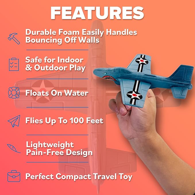 Foam Airplanes for Kids: Airplane Toy Glider Plane Styrofoam Airplanes - Best Easter Stuffers for Boys for All Ages 4 5 6 7 8 + Year Old - Outside Toys Air Planes Outdoor Army Toys for Kids Presents