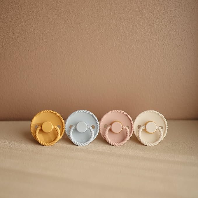 FRIGG Rope Natural Rubber Baby Pacifier | Made in Denmark | BPA-Free (Sage/Croissant, 0-6 Months)