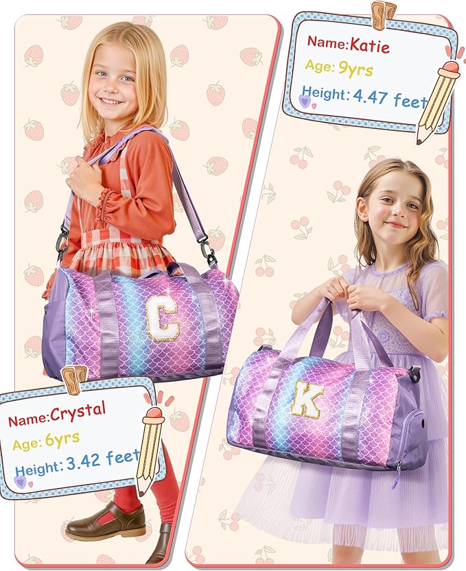Trendy Gifts Granddaughter-Girl Gym Bag with Shoe Compartment, Kid Personalized Weekender Dance Bags, Initial Travel Tote with Makeup Pouch, Niece Girls Birthday Gift (Letter L)