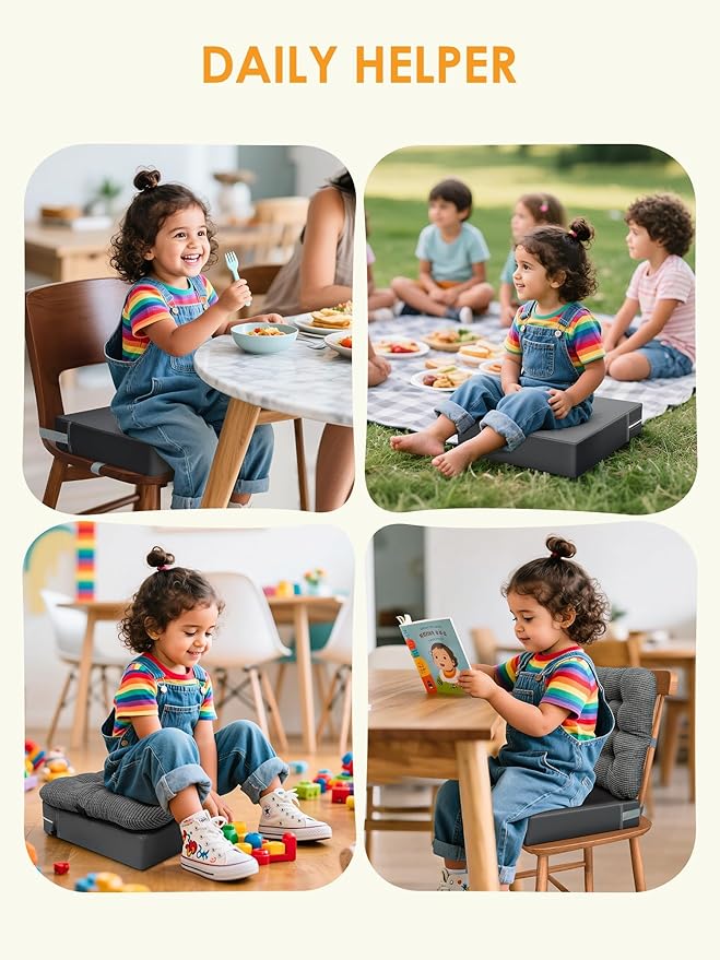 Booster Seat for Kitchen Chair,Toddler Booster Seats with Adjustable Washable Safety Belts Kitchen Dining Table Booster Seat, Portable Travel Increasing Cushion for Baby Child Kid Boy Girl