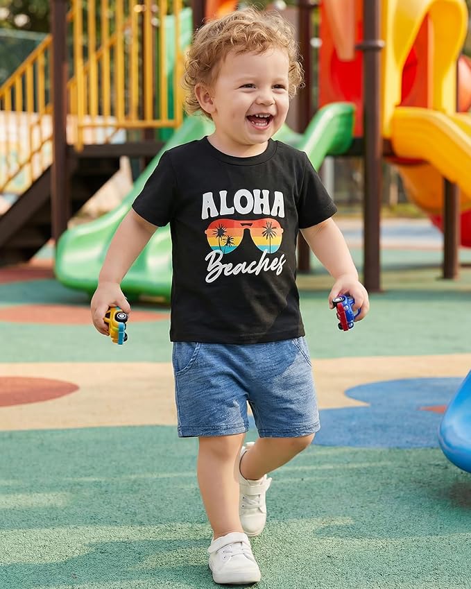 Jecson Baby Boy Summer Clothes Toddler Boy Outfits Letter Print Short Sleeve T-Shirt Denim Shorts Clothing Set 6M-4T
