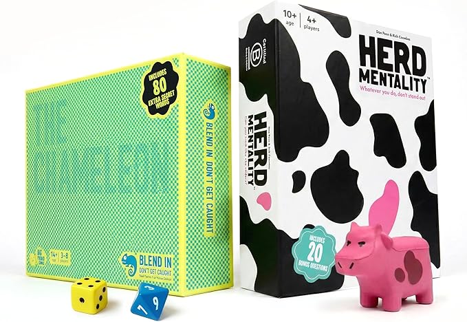 The Chameleon + Herd Mentality | Award-Winning Family & Party Game Bundle for Adults, Teens & Kids | Fun Bluffing & Guessing Games for Game Night | Includes Bonus Cards & Extra Questions