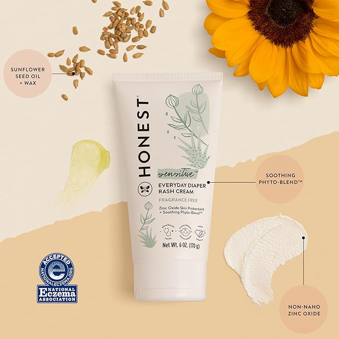 The Honest Company Hypoallergenic Diaper Rash Cream, Moisturizing, Calming, Zinc Oxide Ointment, NEA Recognized, Cruelty-Free, Value Size, 6 oz