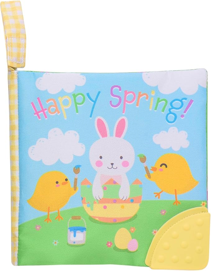 Magic Years 5 inch Soft, Crinkle Activity Book with Teether and Travel Strap for Baby, Happy Spring, Multicolored
