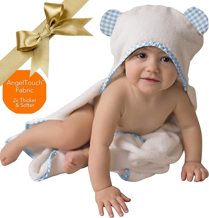 Channing & Yates Premium Organic Hooded Baby Towel and Washcloth Set - Softest Towel with Hood for Newborn - Boy Gift for Baby Shower (Blue)