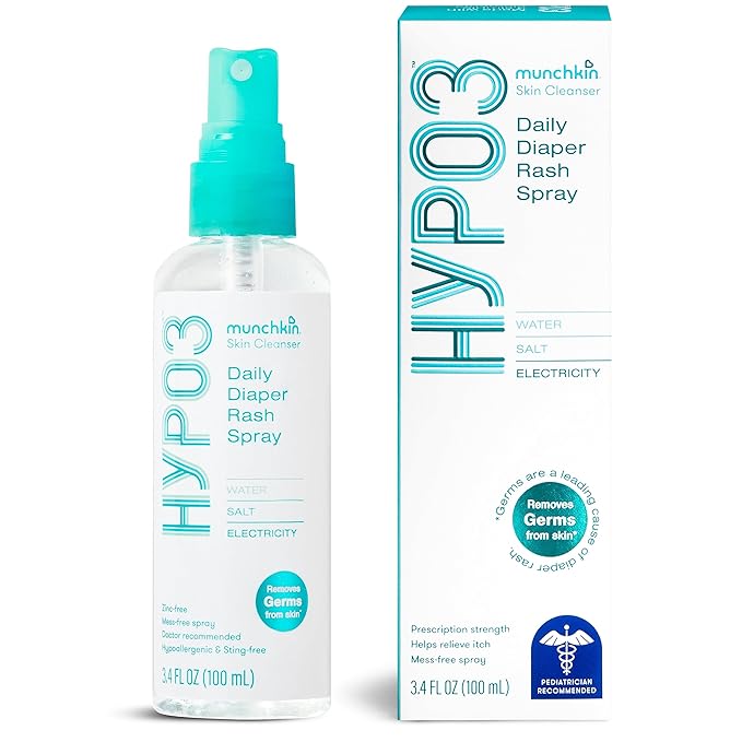 Munchkin HYP03 Diaper Rash Hypochlorous Acid Spray for Face and Body, Removes Rash-Causing Germs, Helps Promote Healing, Gentle for Sensitive & Eczema-Prone Skin, 3.4 Ounce