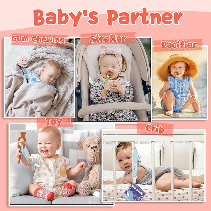 babygoal Baby Pacifier Clips, 6 Pack Pacifier Holder for Boys and Girls Fits Most Pacifiers and Binkies 6MP10