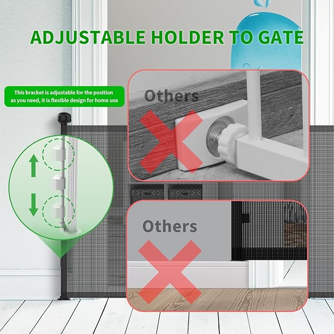 Upgraded Retractable Baby Gate for Stairs, 33"Tall Expands 71"Wide Ideal Safety Solution Dog Gate for Stairs Doorways Hallways Indoor/Outdoor Mesh Baby Gate Retractable Screen Door(Black,86CMx180CM)