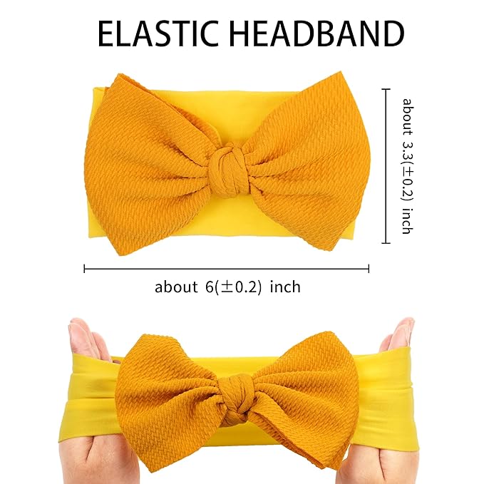 Baby Bow Headbands 3 Pcs Baby Girl Headbands with Bows Soft Nylon Green/Yellow/Blue Headband Bows for Baby Girls, Newborns, Infants
