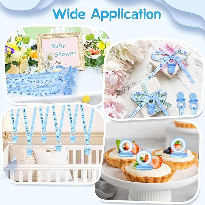 60 Pcs Baby Shower Pacifiers Necklace, Cute Acrylic Pacifier Necklaces for Chupones para Baby Shower Games Charm, Party Favors, Decorations DIY, Gender Reveal Table Scatter(Blue)