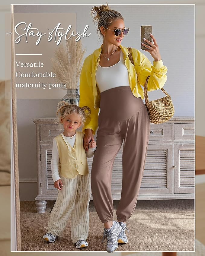 3 Pack Women's Maternity Pants Maternity Jogger Sweatpants Over The Belly Stretchy Pregnancy Pants with Pockets