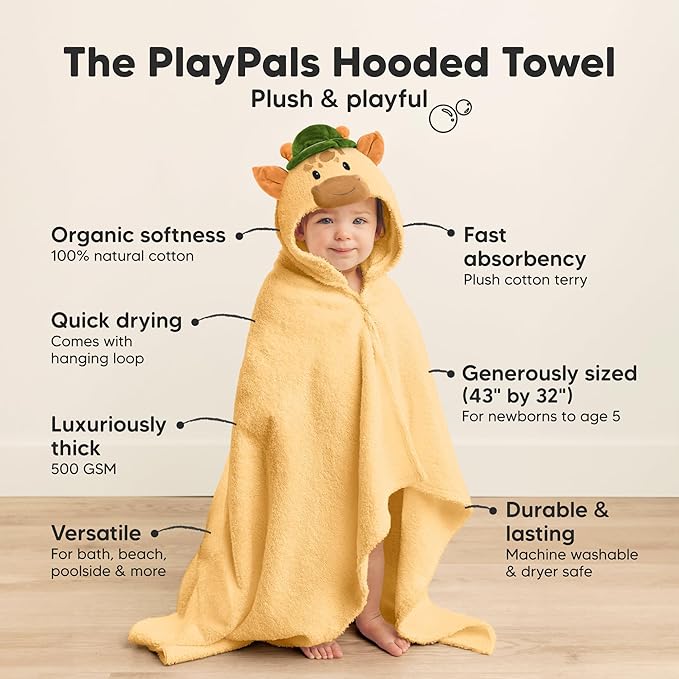 KeaBabies Organic Baby Towel with Hood for Girls, Boys - Soft, Absorbent, 100% Cotton Hooded Baby Towels for Newborns, Infants, Large Hooded Bath Towels for Babies, Kids, Toddler 1-3 (Gigi)