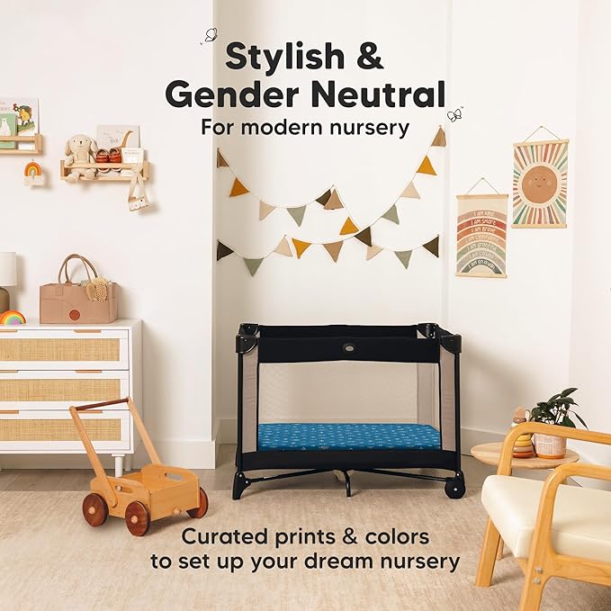 Pack and Play Sheets Fitted - 2-Pack Mini Crib Sheets for Pack N Play Mattress 38x26, Soft & Cozy, Neutral Toddler Playard Bedding, Snug Fitted Mini Baby Crib Mattress Cover Boy, Girl (Space Quest)