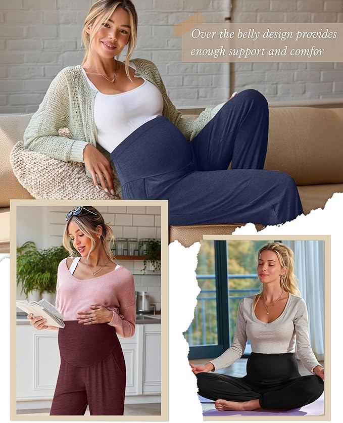 3 Pack Women's Maternity Pants Maternity Jogger Sweatpants Over The Belly Stretchy Pregnancy Pants with Pockets