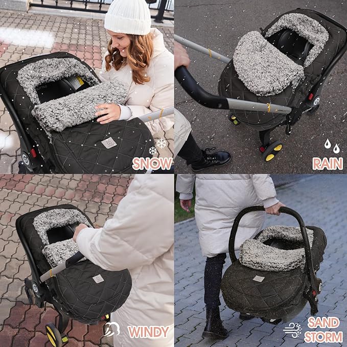 ACRABROS Car Seat Cover Baby: Winter Infant Carseat Canopy for Boy Girl Newborn, Zipper Peeping Window, Warm Cozy Cold Weather Waterproof Fitted, Black