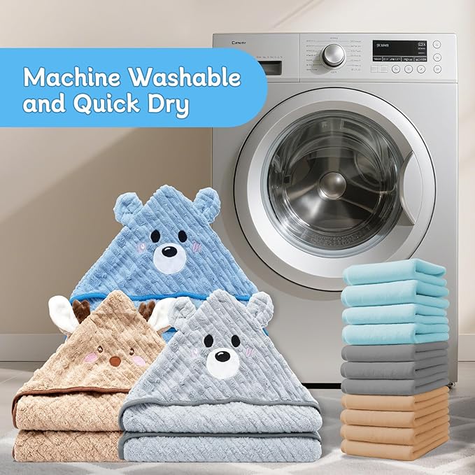 14 PCS Thicken Baby Towels Set, 3 PCS Soft Hooded Baby Towels & 11 PCS Washcloths, Baby Bath Towels for Newborns, Infants & Toddlers, Ultra Absorbent, Cute Baby Towel Gift for Boys