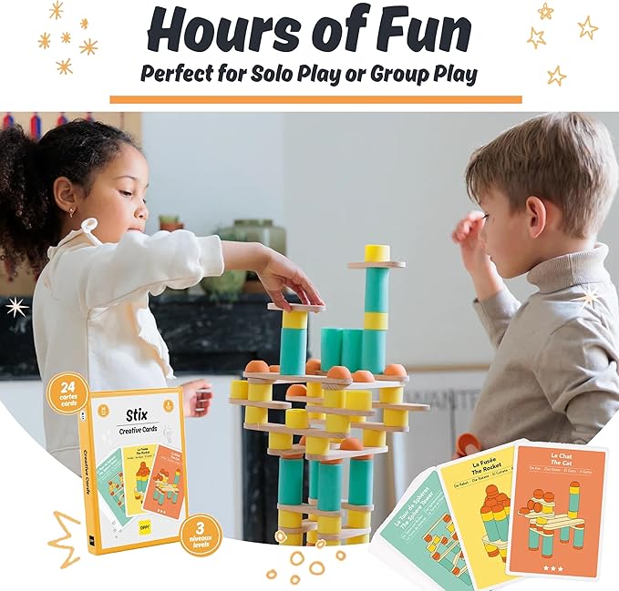 Stix 108 Pcs - Wooden Blocks for Kids Ages 2-12 Building Blocks for Toddlers Durable Stacking Blocks for Creativity Skill Building and Open-Ended Play