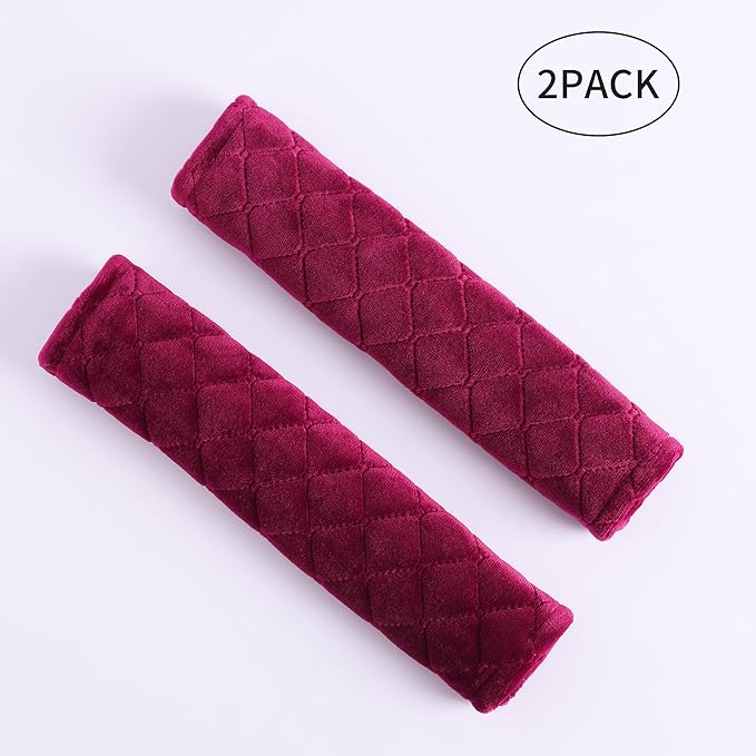 Amooca Soft Auto Seat Belt Cover Seatbelt Shoulder Pad Cushions 2 PCS for a More Comfortable Driving Universal Fit for All Cars and Backpack Wine Red