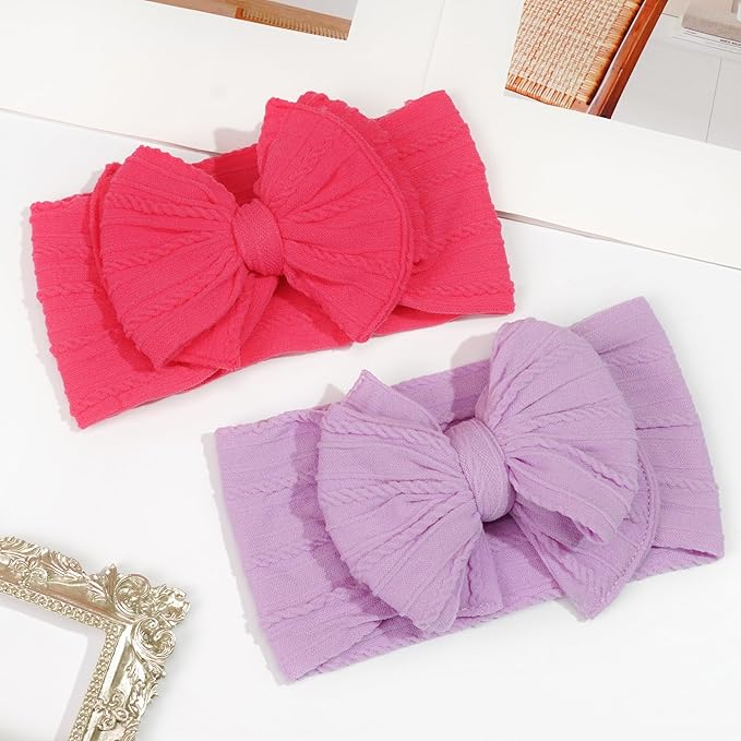 CÉLLOT 6 Pcs Super Stretchy Soft Handmade Headbands with Double Bows Head Wrap Nylon Hair Accessories For Newborn Baby Girls Infant Toddlers Kids(Green)