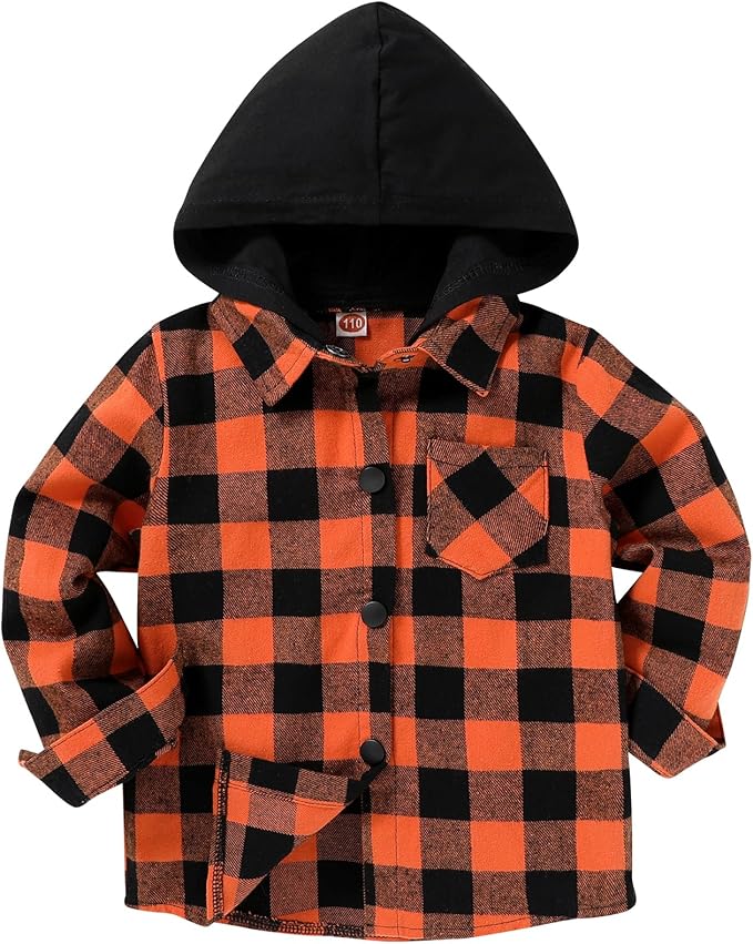 YOUNGER STAR Toddler Kids Boys Girls Flannel Hooded Plaid Shirt Button Baby Red Clothes