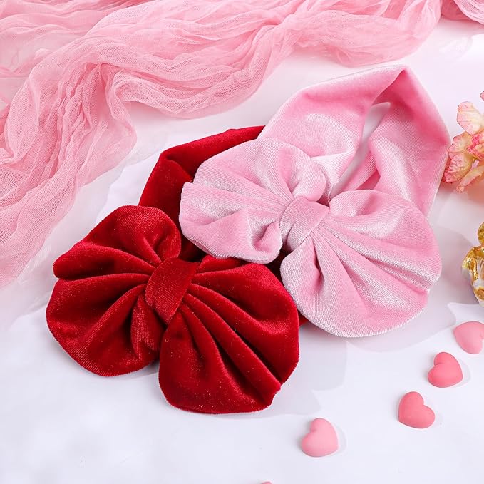 YanJie Hairband - Velvet Bows for Baby Girls, Soft Handmade Headbands, Ideal Gifts for Toddlers, Girls Infant, Kids, 2 Pack - Red, Pink