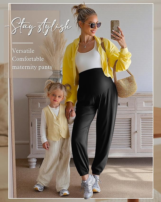 3 Pack Women's Maternity Pants Maternity Jogger Sweatpants Over The Belly Stretchy Pregnancy Pants with Pockets