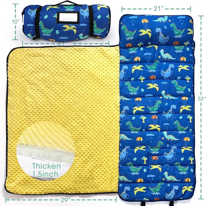 ACRABROS Toddler Nap Mat with Pillow and Blanket, Large Rolled Napping Mats,Slumber Bags for Boys Girls,Kids Sleeping Bag for Daycare, Preschool Travel