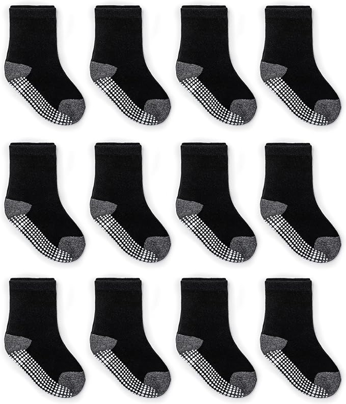 ZAPLES Baby Non Slip Grip Crew Socks with Anti Skid Soles for Infants Toddlers Kids Boys Girls