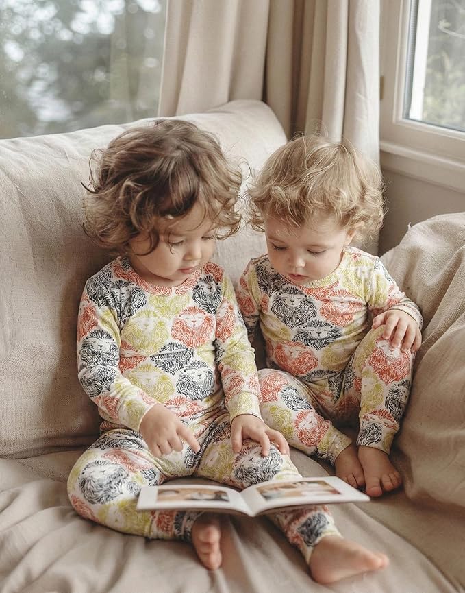 moimoln Sibling Matching 6M-8Y Soft Warm Cotton Modal Character Long Sleeve Snug-Fit Pajama Long Sleeve Sleepwear Daily