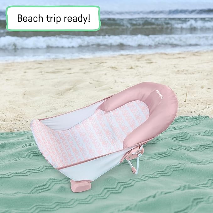 Ingenuity Foldaway 2-Position Bather, 2-Position Adjustable Support Baby Bath seat for Sink or Bathtub, Ages 0-6 Months, up to 20 pounds, Pink