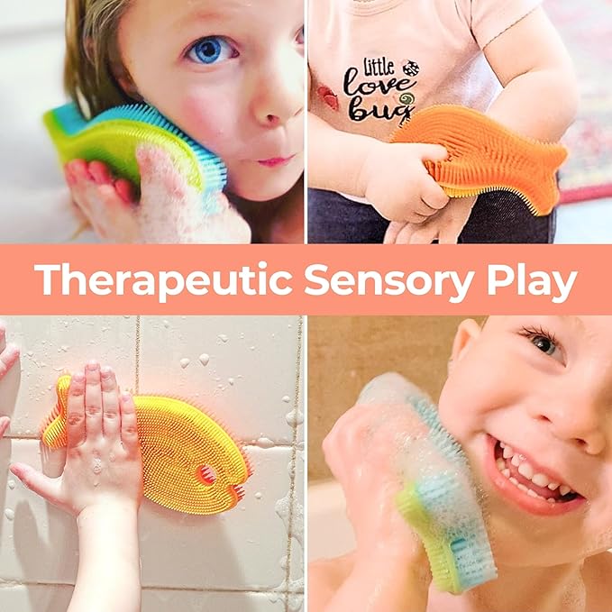 Innobaby Bathin' Smart Silicone Sensory Fish Bath Scrub for Babies and Toddlers - Aqua Green