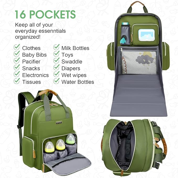 Diaper Bag Backpack with Changing Station, Baby Diaper Bag Organizer for Moms Dads Large Baby Changing Bags