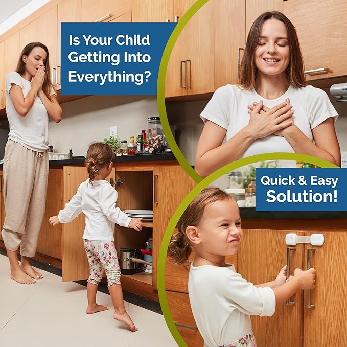 Child Safety Strap Locks (6 Pack) Baby Locks for Cabinets and Drawers, Toilet, Fridge & More. 3M Adhesive Pads. Easy Installation, No Drilling Required, White