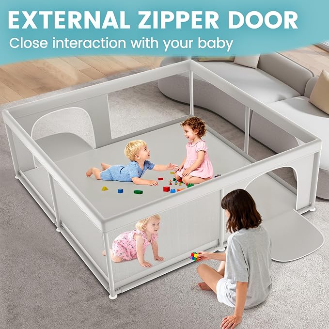 79x79 Inch Baby Playpen for Babies and Toddlers, Extra Large Play Yards for Indoor & Outdoor with Zipper Gates, Breathable Mesh with Anti-Slip Base