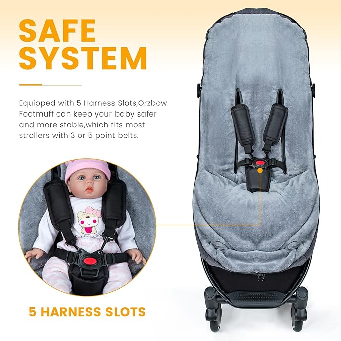 Orzbow Warm Bunting Bag Universal, Stroller Sleeping Bag Cold Weather,Waterproof Toddler Footmuff (Dark Grey)