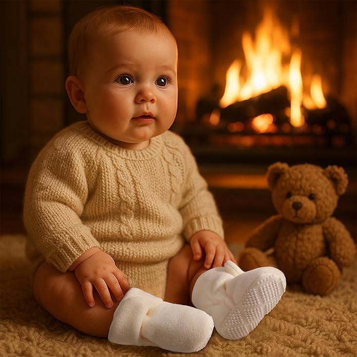 Pro Goleem Fleece Baby Booties, Warm Cozy Baby Slippers, Stay On Sock Shoes, Easy to Put on, Unisex Baby Gifts, Soft Non-Slip Adjustable Newborn Boots for Boys and Girls