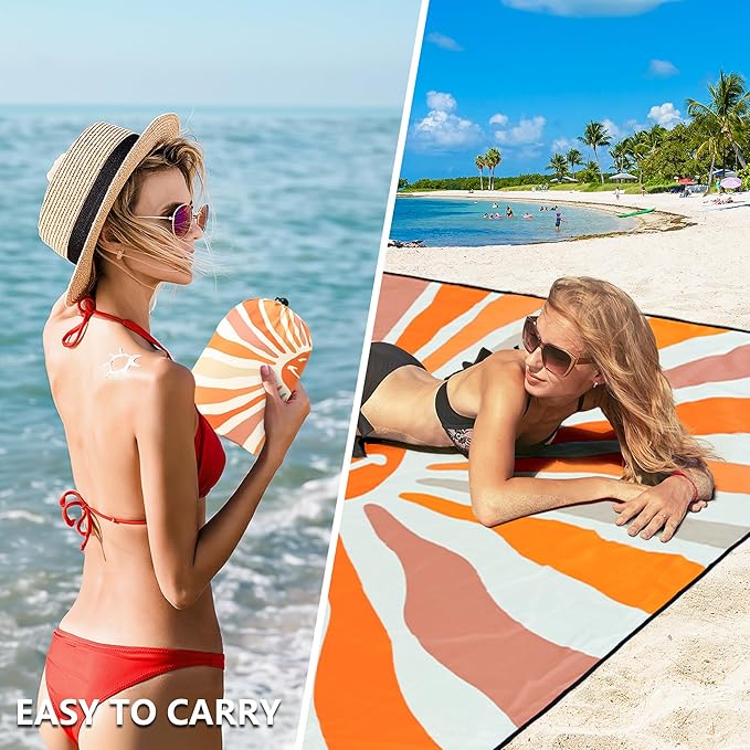 Beach Blanket Waterproof Sandproof Beach Mat 79" X 83"/10'x9'for 2-8 Adults Quick Drying Outdoor Picnic Mat Beach Accessories for Travel, Camping, Hiking