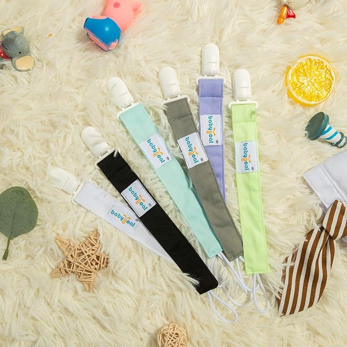 babygoal Solid Color Pacifier Clips, 6 Pack Binky Paci Holder Clips Leashes Fits for Most Pacifiers and Binkies 6PS15