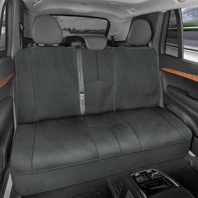 Motor Trend SpillGuard Waterproof Rear Bench Car Seat Cover, Black Stitching – Split Bench Rear Seat Protector with Neoprene Padding, Back Seat Cover for Kids & Dogs, Car Interior Covers