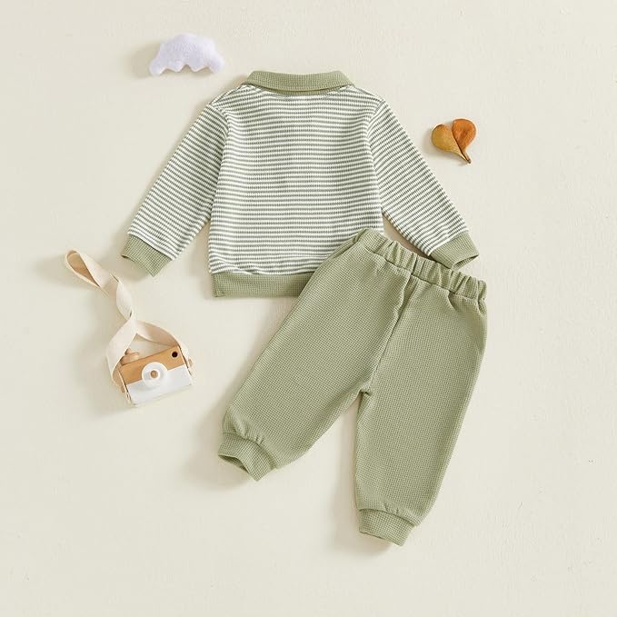 Baby Boy Toddler Fall Outfit Striped Sweatshirt Toddler Boy Winter Waffle Clothes 3 6 12 18 Months 2 3 T Pant Set